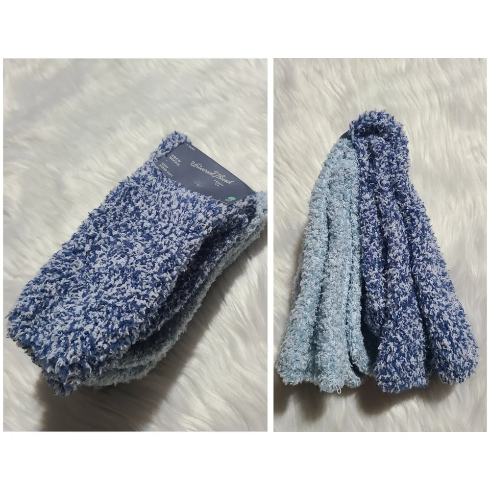 Universal Thread|Fuzzy Blue Crew Socks (2), Sz 4-10